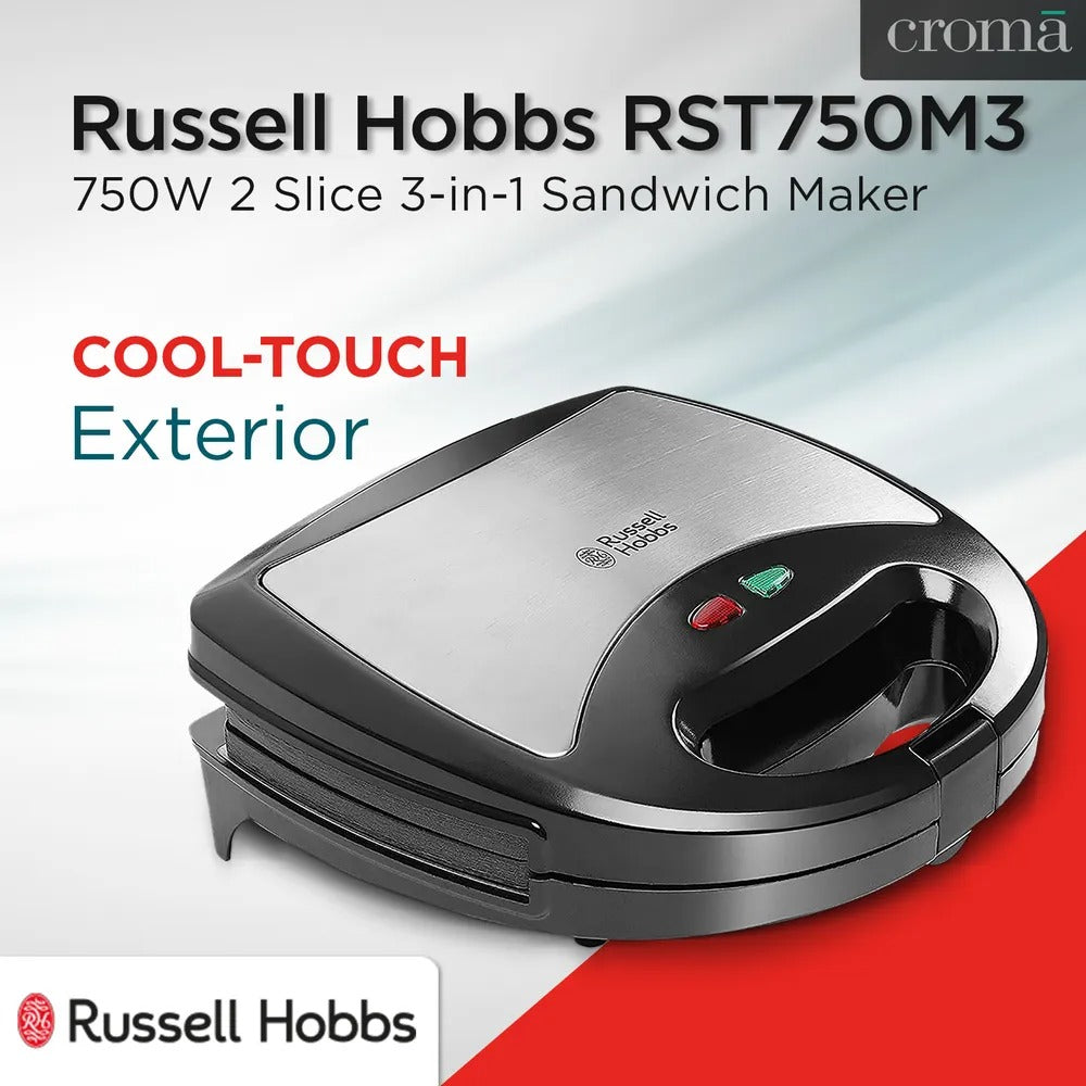 Russell Hobbs 3-in-1 Sandwich Maker (Black & Silver, 750W)
