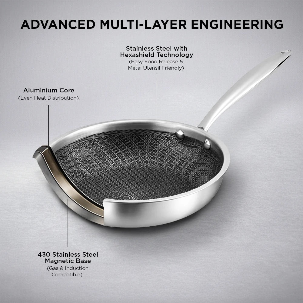 Vinod Platinum Triply Stainless Steel SAS Pro FryPan (24 cm)