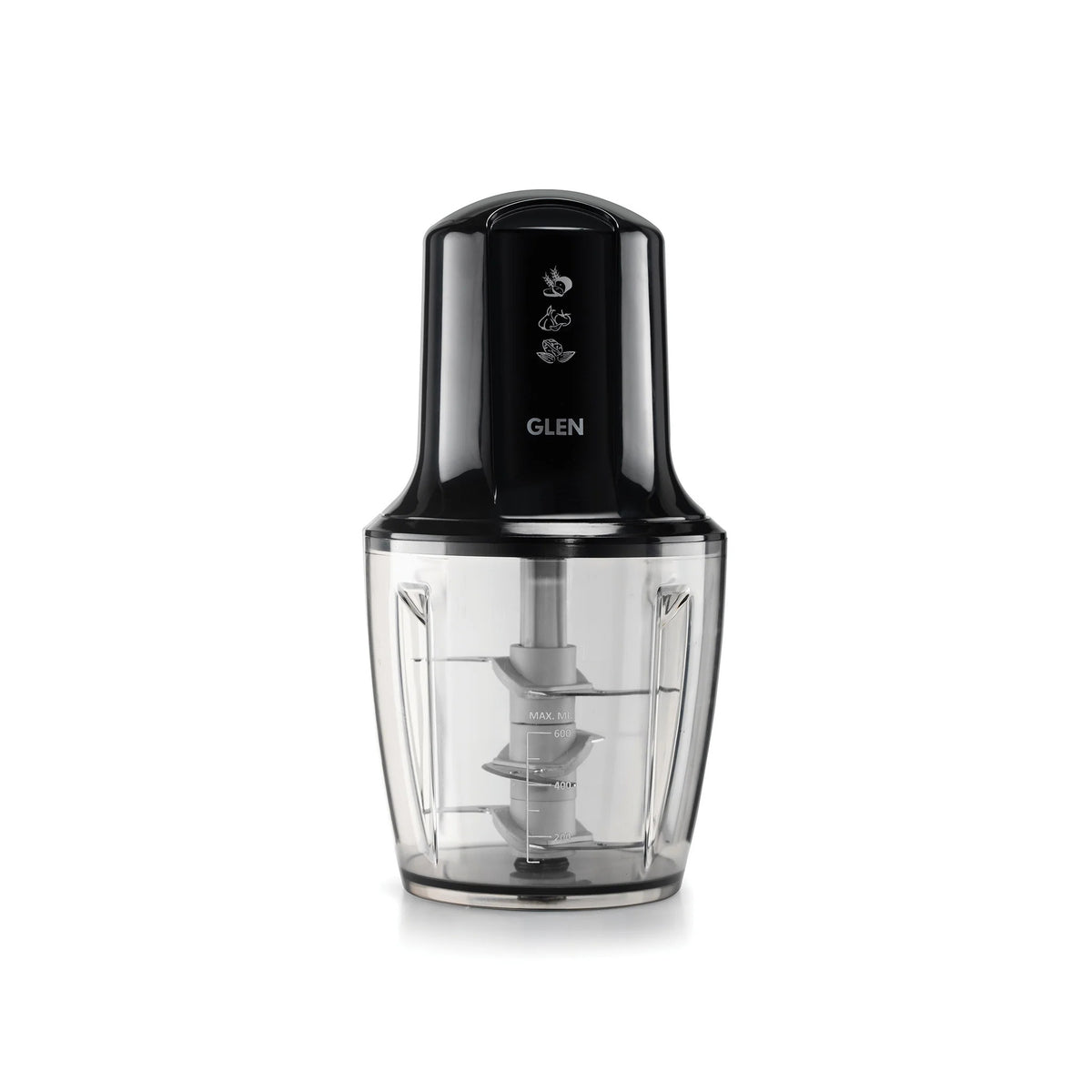 Glen Turbo Plus Electric Vegetable Chopper, 3 Stainless Steel Blades (600 ml Large Bowl, Black)