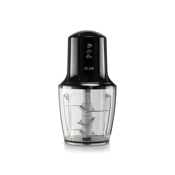 Glen Turbo Plus Electric Vegetable Chopper, 3 Stainless Steel Blades (600 ml Large Bowl, Black)