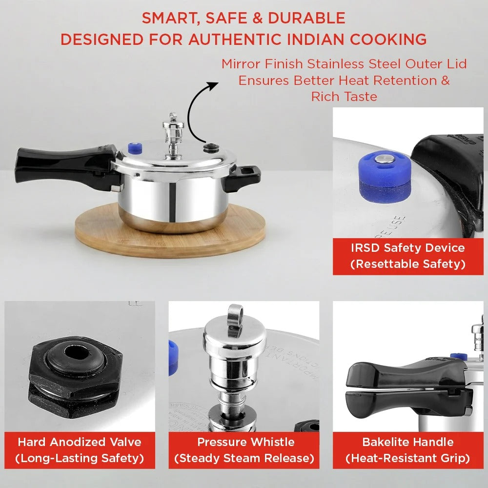 Vinod Platinum Triply Stainless Steel Pressure Cooker, Outer Lid, Induction Friendly (2 L)