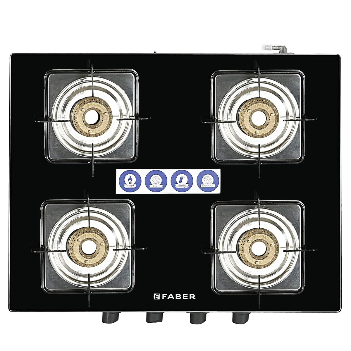 Faber Supreme Plus Glass Top Gas Stove (4 Burner, Manual Ignition)