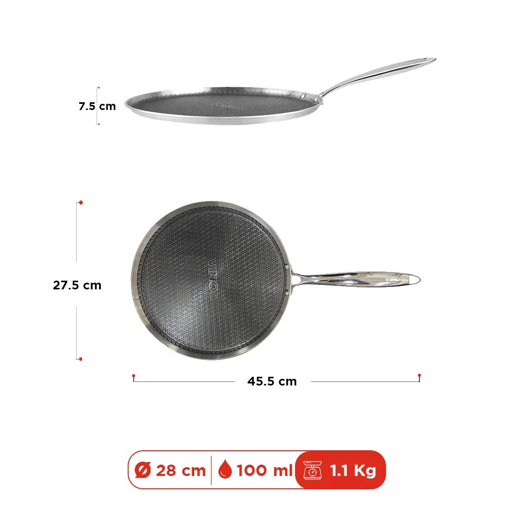 Vinod Platinum Triply Stainless Steel SAS Pro Dosa Tawa (28 cm)