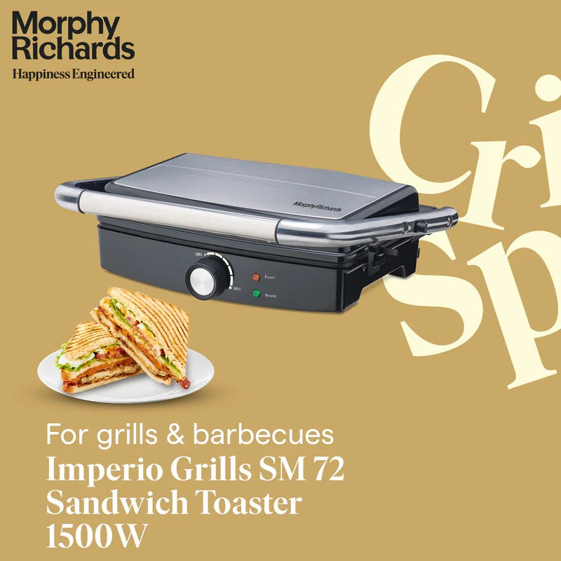 Morphy Richards Imperio Series SM 72 Grill Sandwich Maker (Silver & Black, 1500W)