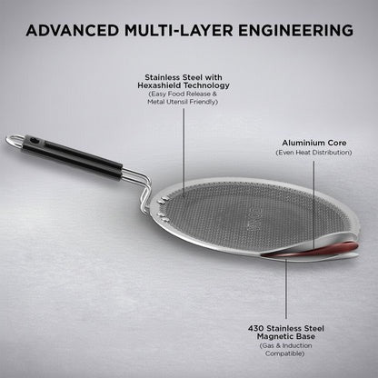 Vinod Platinum Triply Stainless Steel SAS Pro Concave Tawa (25 cm)