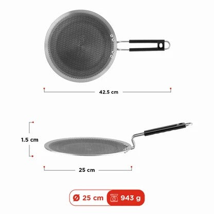 Vinod Platinum Triply Stainless Steel SAS Pro Concave Tawa (25 cm)