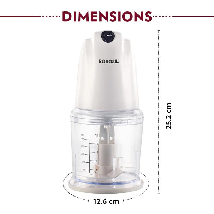 Borosil Chef Delite Electric Vegetable Chopper (500 ml Bowl, White)
