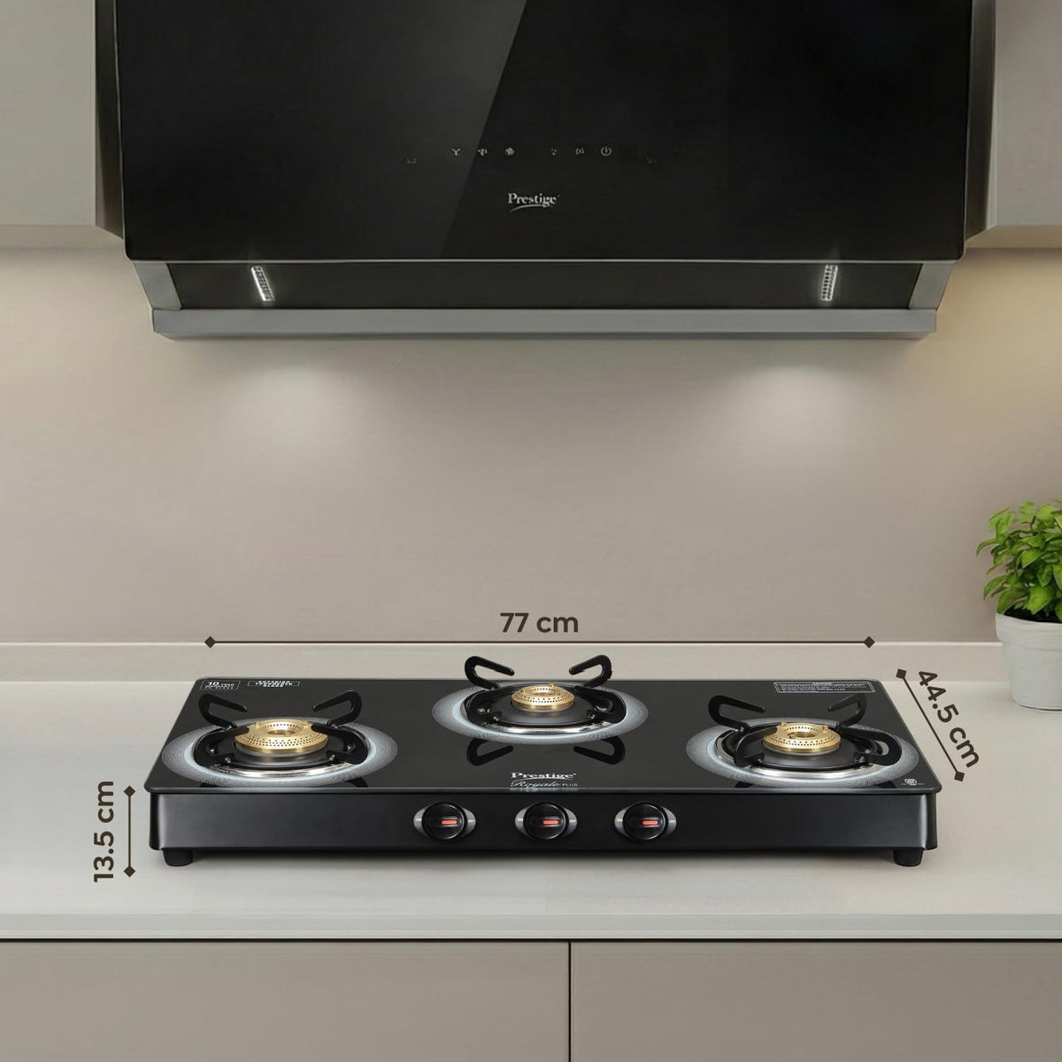 Prestige Royale Plus Glass Top Gas Stove (3 Burner, Manual Ignition)
