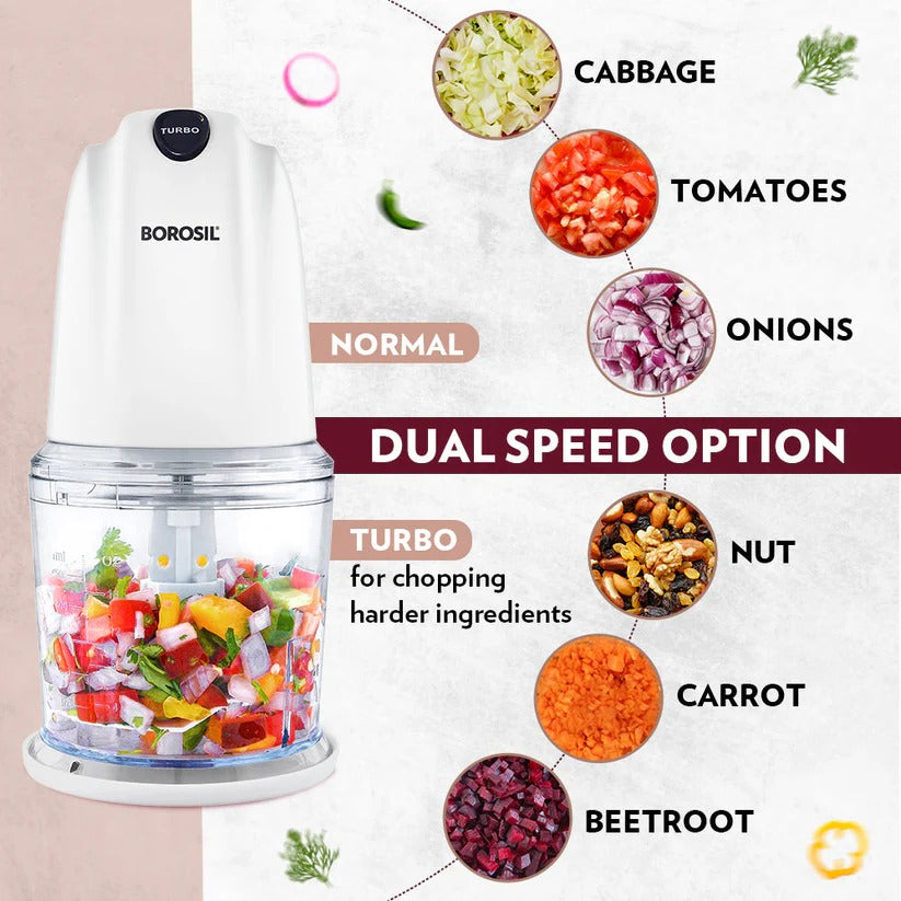 Borosil Chef Delite Electric Vegetable Chopper (500 ml Bowl, White)