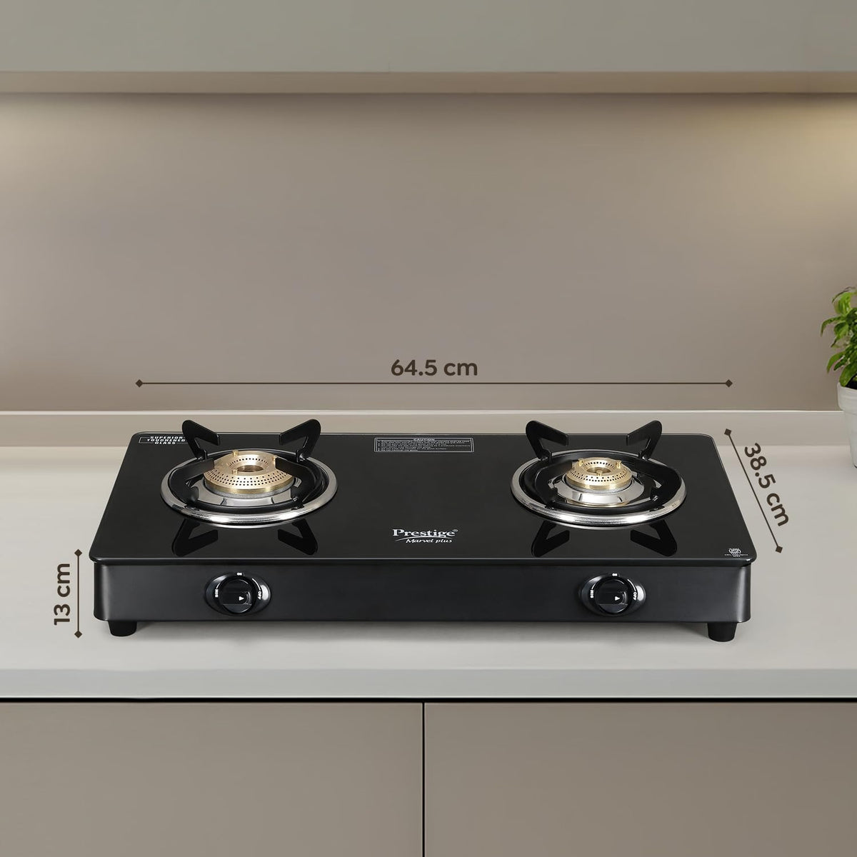 Prestige Marvel Plus Glass Top Gas Stove (2 Burner, Manual Ignition)