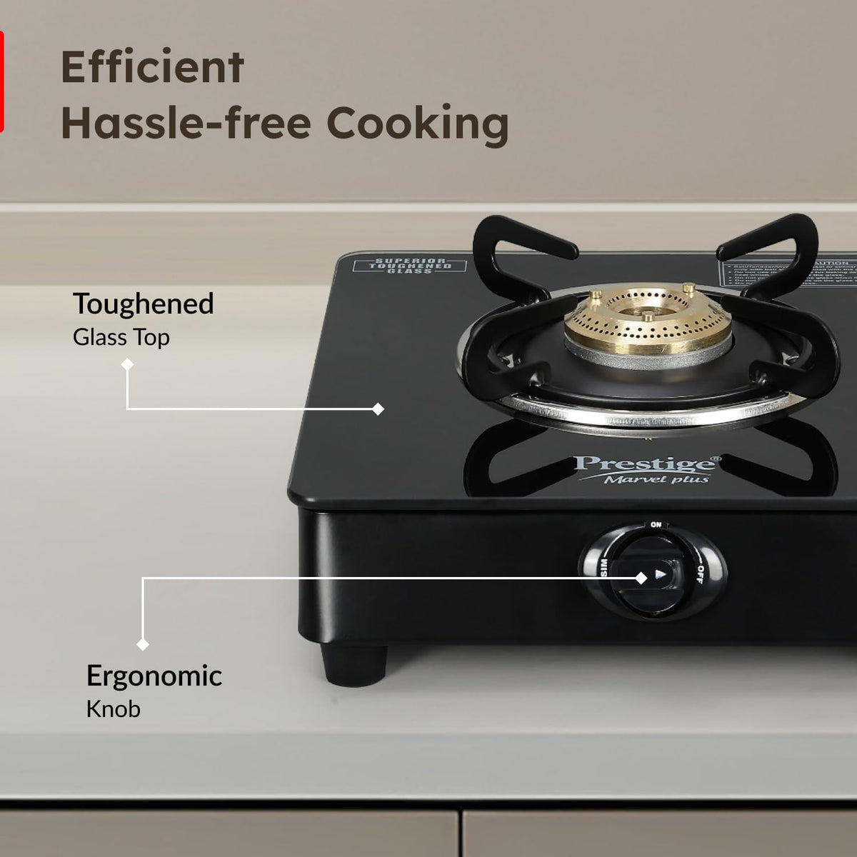 Prestige Marvel Plus Glass Top Gas Stove (1 Burner, Manual Ignition)