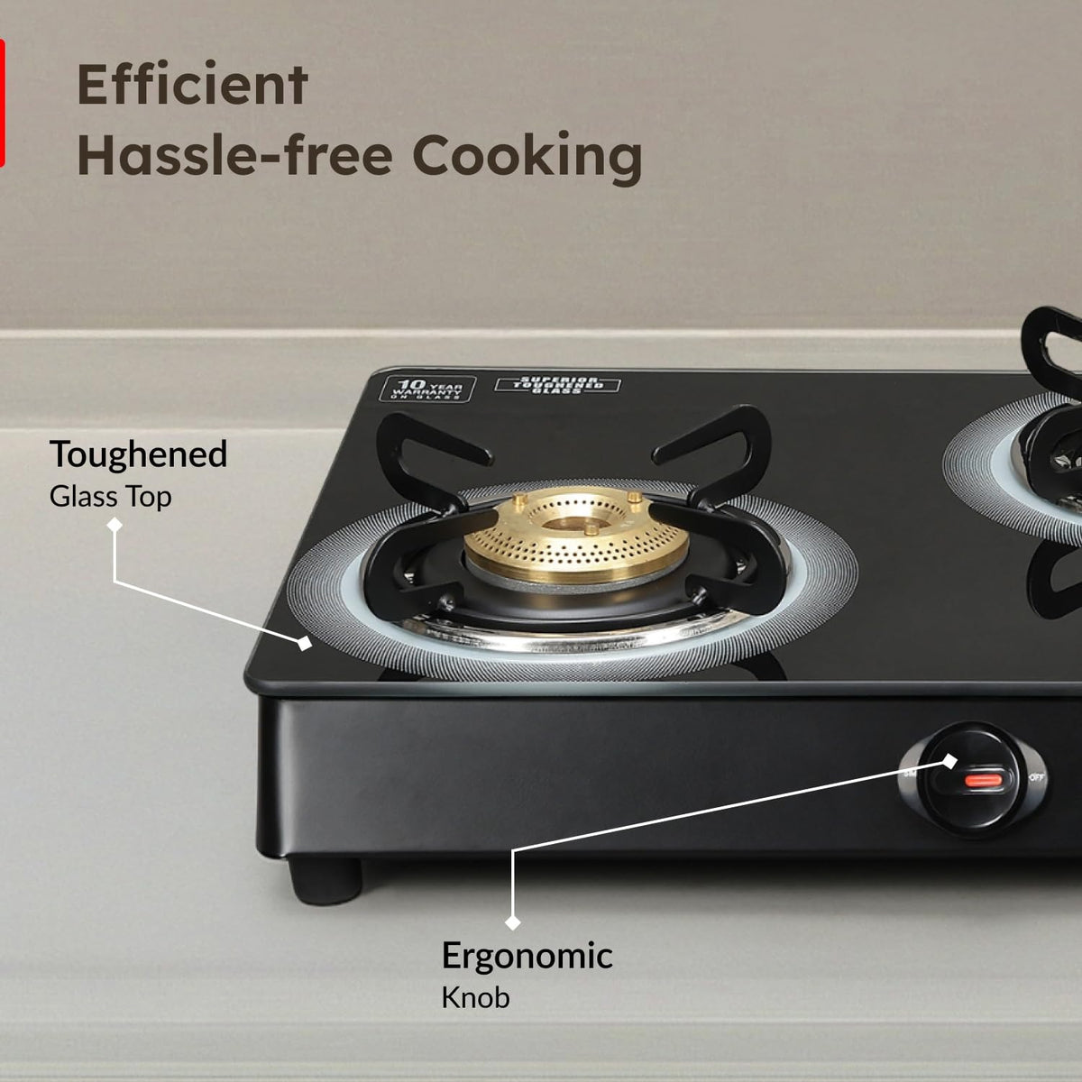 Prestige Royale Plus Glass Top Gas Stove (3 Burner, Manual Ignition)