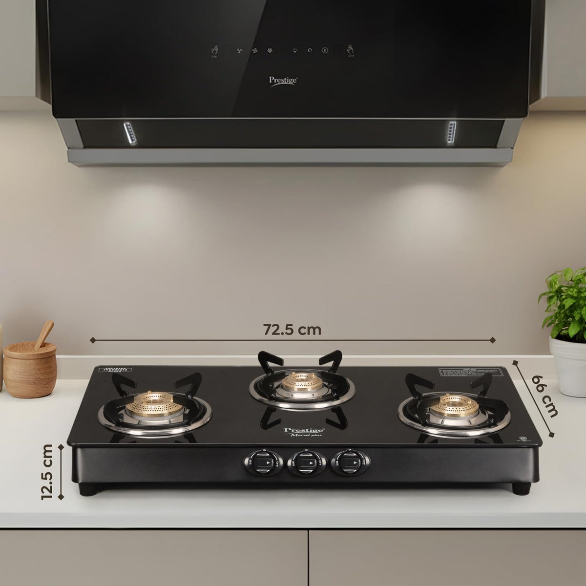 Prestige Marvel Plus Glass Top Gas Stove (3 Burner, Manual Ignition)
