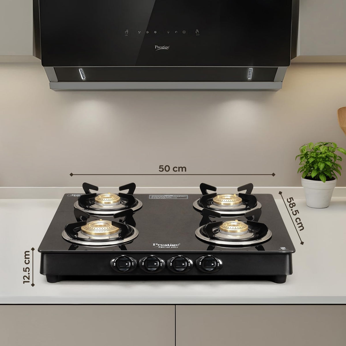 Prestige Marvel Plus Glass Top Gas Stove (4 Burner, Manual Ignition)