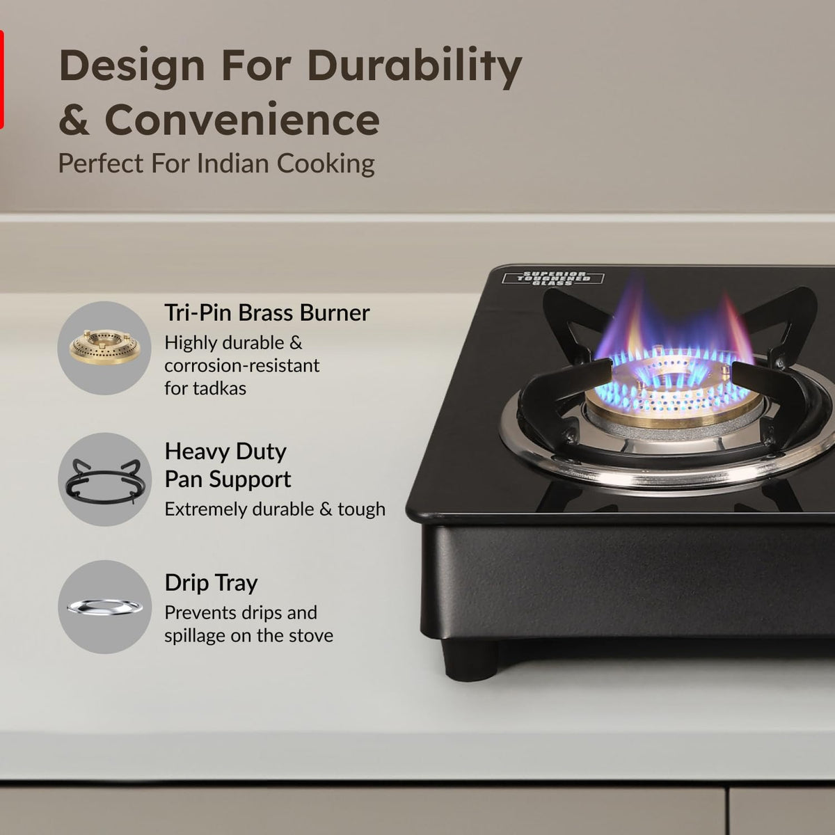 Prestige Marvel Plus Glass Top Gas Stove (3 Burner, Manual Ignition)