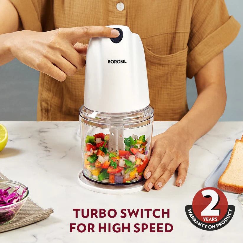 Borosil Chef Delite Electric Vegetable Chopper (500 ml Bowl, White)