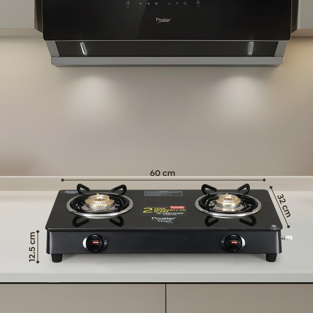 Prestige Magic Plus Glass Top Gas Stove (2 Burner, Manual Ignition)