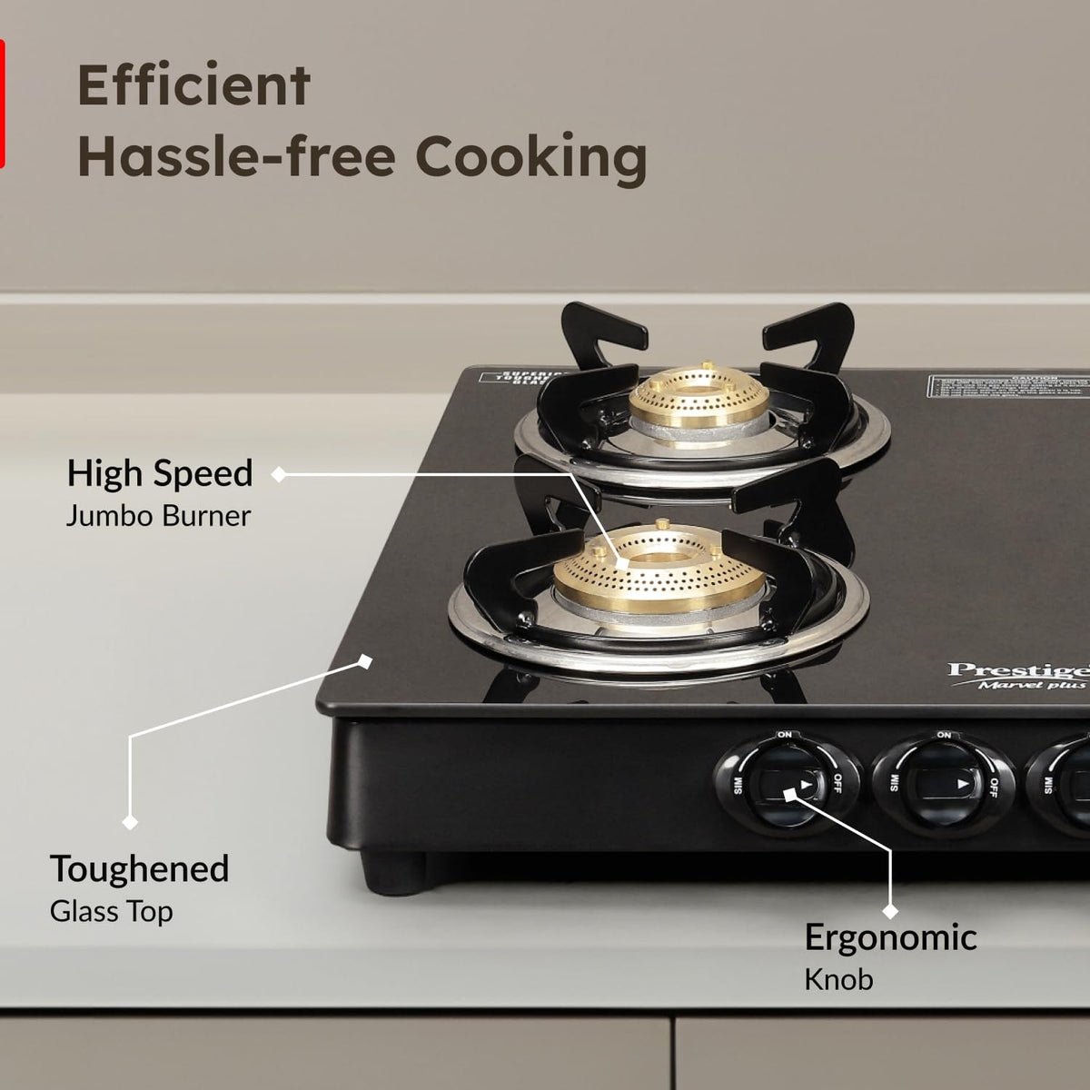 Prestige Marvel Plus Glass Top Gas Stove (4 Burner, Manual Ignition)