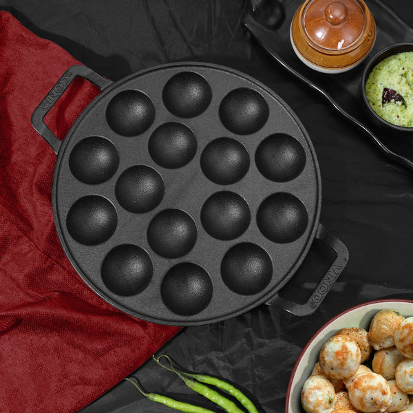 Vinod Legacy Cast Iron Paniyarakkal Pan (15 Cups)