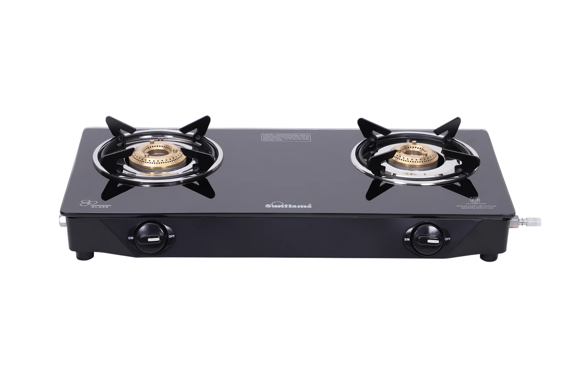 Sunflame Naples Glass Top Gas Stove (2 Burner. Manual Ignition)