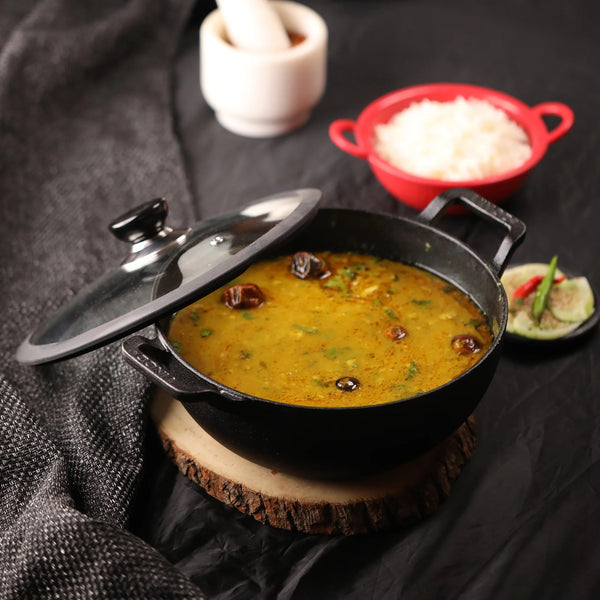 Vinod Legacy Pre-Seasoned Cast Iron Kadai with Glass Lid (2.4 L)
