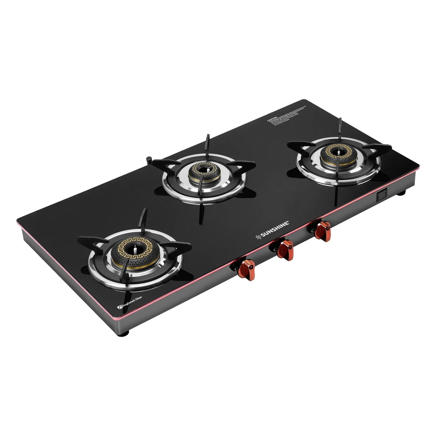 Sunshine Donna Glass Top Gas Stove (3 Burner, Manual Ignition)