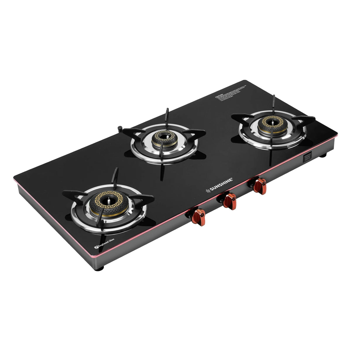 Sunshine Donna Glass Top Gas Stove (3 Burner, Manual Ignition)