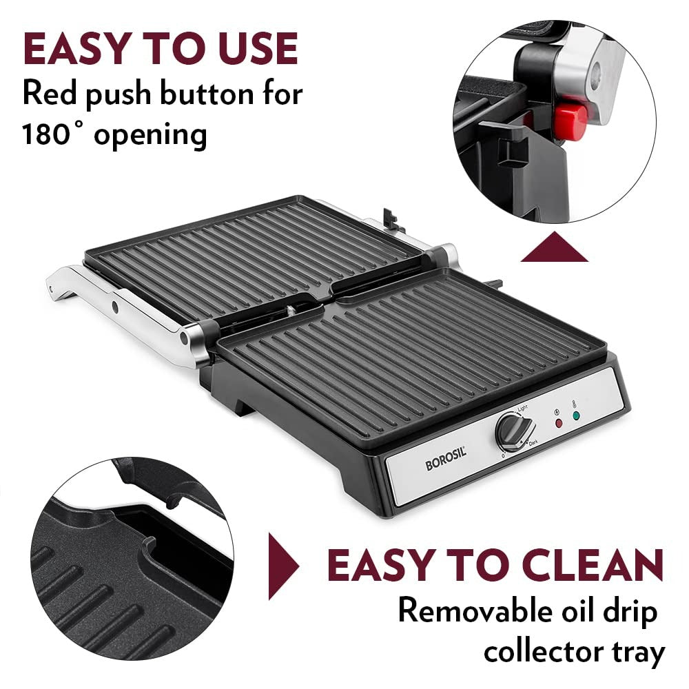 Borosil Super Jumbo Grill Sandwich Maker (Black, 2000W)