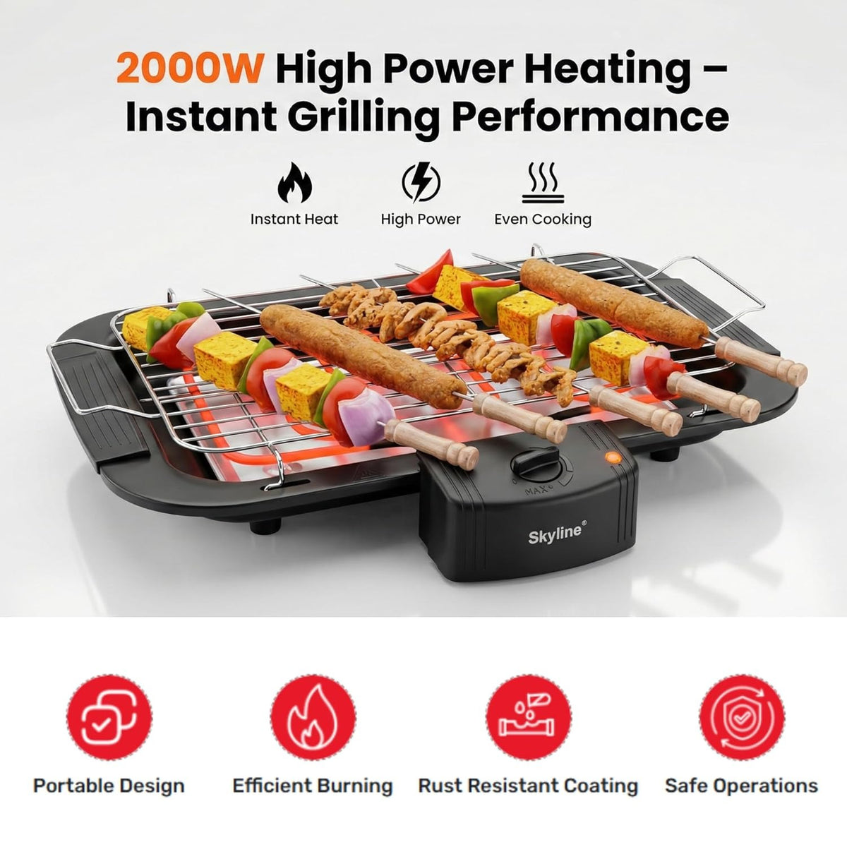 Skyline VTL-4545 Barbeque Grill (Black, 2000W)