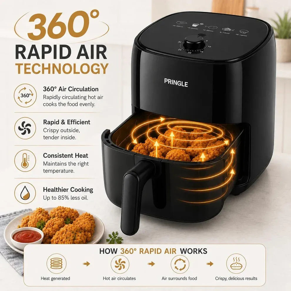Pringle AirLite Manual Air Fryer, Black (2.2L) (1000W)