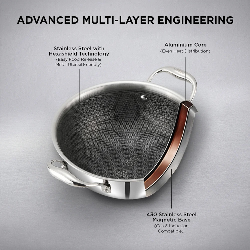 Vinod Platinum SAS Pro Extra Deep Kadai with Lid (3.7 L)