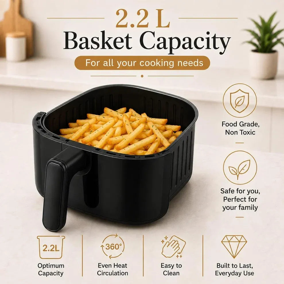 Pringle AirLite Manual Air Fryer, Black (2.2L) (1000W)
