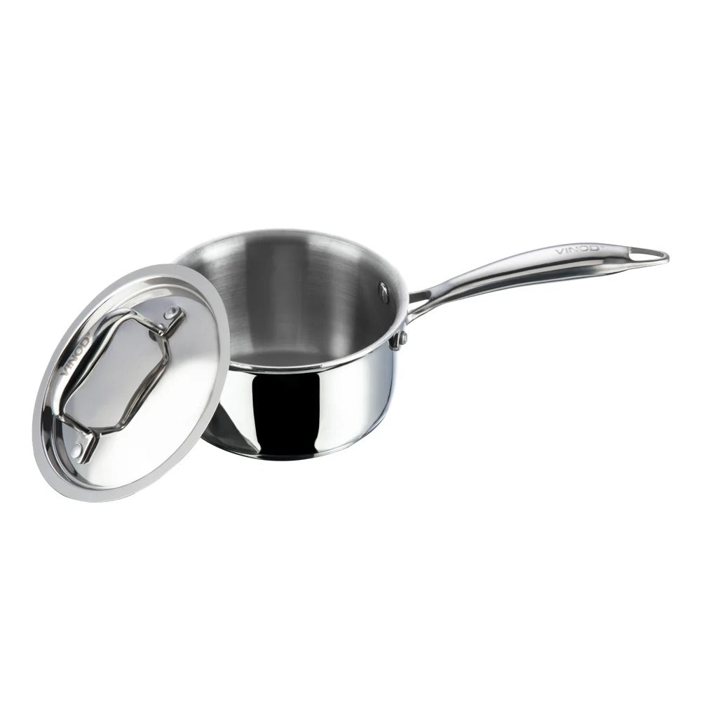 Vinod Platinum Triply Stainless Steel Saucepan with Lid (2.2 L)