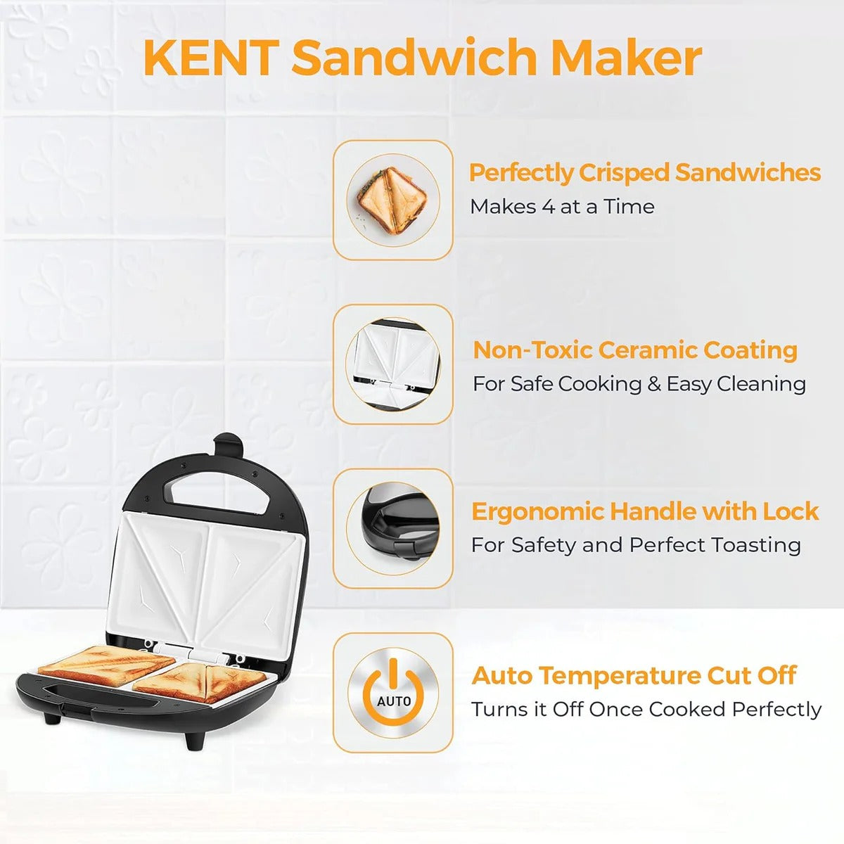 Kent Sandwich Toaster (Black, 700W)