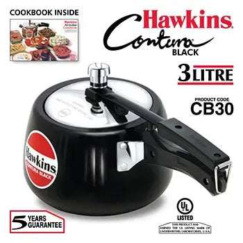 Hawkins Contura Black Pressure Cooker (3 Litre, Hard Anodised) (CB 30)
