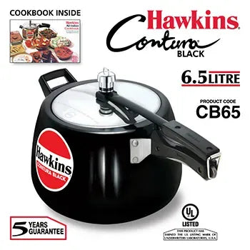 Hawkins Contura Black Pressure Cooker (6.5 Litre, Hard Anodised) (CB 65)