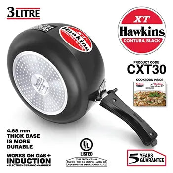 Hawkins Contura Black XT Pressure Cooker (3 Litre, Induction Compatible) (CXT 30)