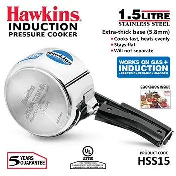 Hawkins Stainless Steel Pressure Cooker (1.5 Litre, Induction Compatible) (HSS 15)