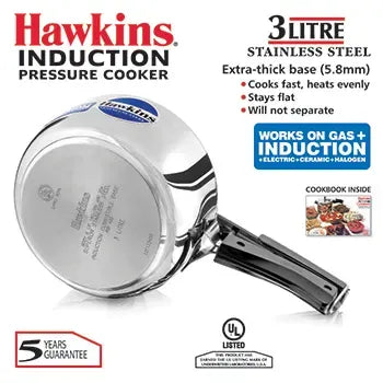 Hawkins Stainless Steel Wide Pressure Cooker (3 Litre, Induction Compatible) (HSS 3W)
