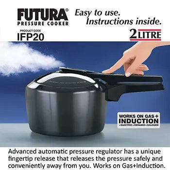 Hawkins Futura Hard Anodised Pressure Cooker (2 Litre, Induction Compatible) (IFP 20)