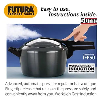 Hawkins Futura Hard Anodised Pressure Cooker (5 Litre, Induction Compatible) (IFP 50)
