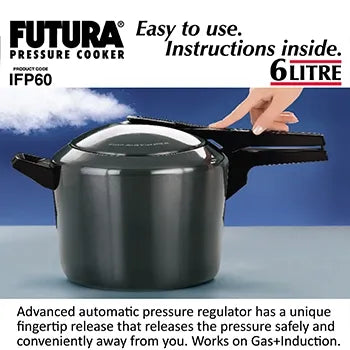 Hawkins Futura Hard Anodised Pressure Cooker (6 Litre, Induction Compatible) (IFP 60)