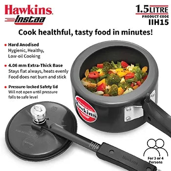 Hawkins Instaa Pressure Cooker (1.5 Litre, Induction Compatible) (IIH 15)