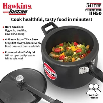 Hawkins Instaa Pressure Cooker (5 Litre, Induction Compatible) (IIH 50)