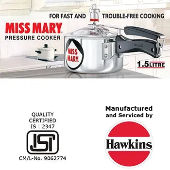 Hawkins Miss Mary Pressure Cooker (1.5 Litre, Aluminium Pressure Cooker) (MM 15)