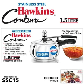 Hawkins Stainless Steel Contura Pressure Cooker (1.5 Litre, Induction Compatible) (SSC 15)