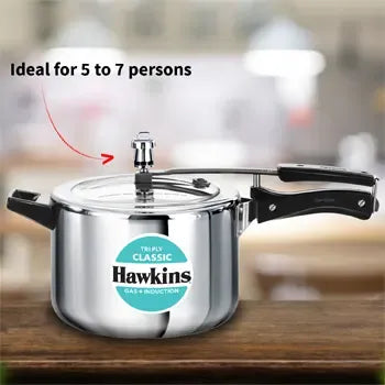 Hawkins Tri-Ply Stainless Steel Classic Pressure Cooker (5 Litre, Induction Compatible) (SSTCL 50)