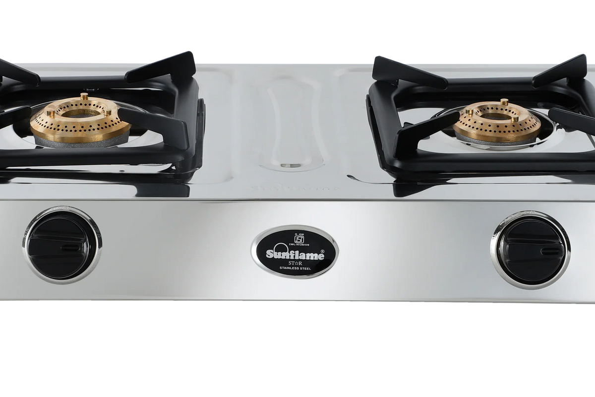 Sunflame Star Stainless Steel Gas Stove (2 Burner, Manual Ignition)