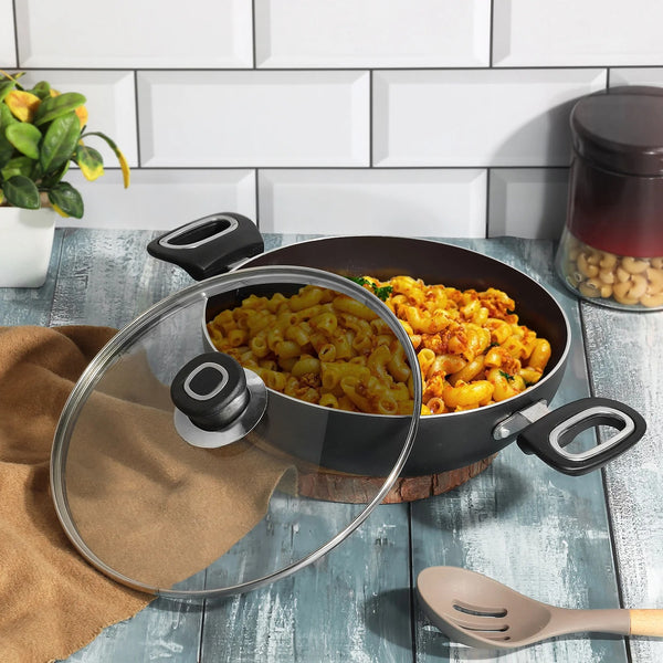 Vinod Zest Ceramica Kadai with Glass Lid, Induction Friendly, (3.3 L)