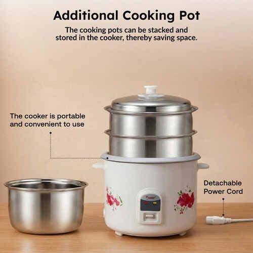 Prestige PRWO 2.8-2 Electric Rice Cooker, White & Red (2.8L)